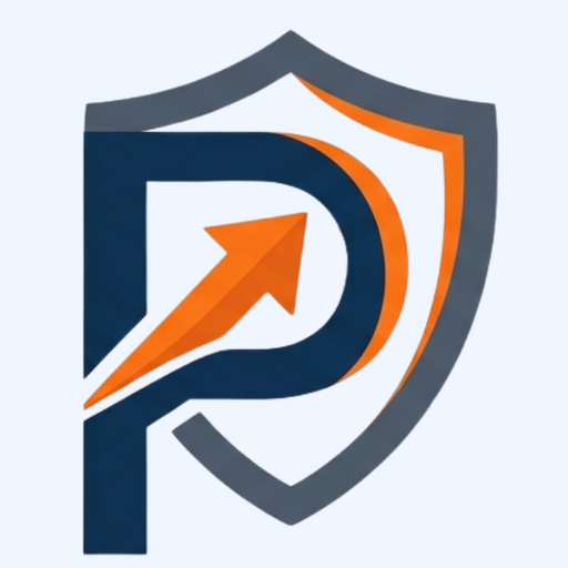 Mascotte de La Prévoyance des Pros, le bouclier orange et bleu du site